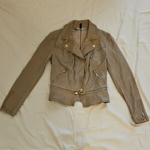 White House Black Market Taupe Leather Moto Jacket